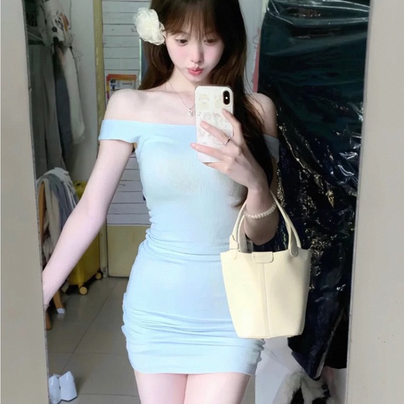 Light Blue Off-Shoulder Dress - Picture 2 of 2